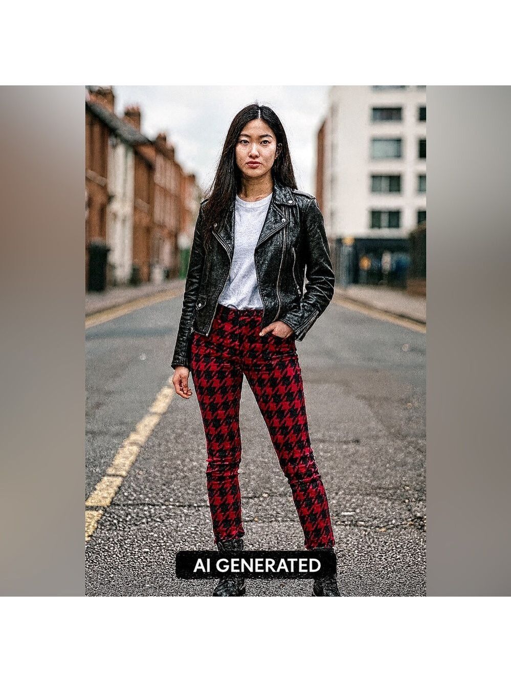 Twelve by Twelve Sz 28 red/black large houndstooth graphic skinny low rise jeans